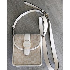NEW COACH North/South Lonnie Crossbody In LT. KHAKI CHALK Sig Jacquard Leather